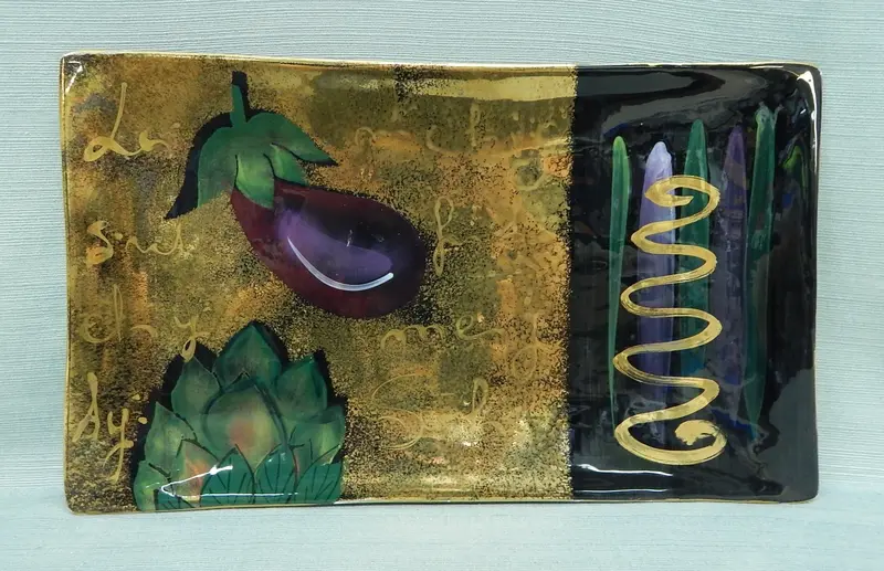 Antica Fornace Artichoke-And-Eggplant Motif Serving Tray 1