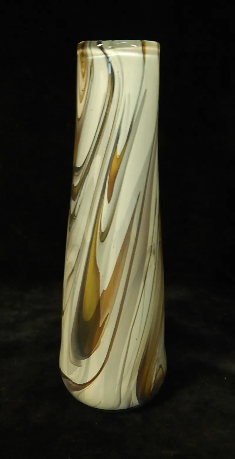 Brown-And-White Handblown Glass Vase – Organic Freeform Design 1