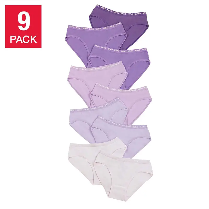 Buffalo Girls’ Seamless Bikini Briefs – 9-Pack Cotton Underwear In Purple 1