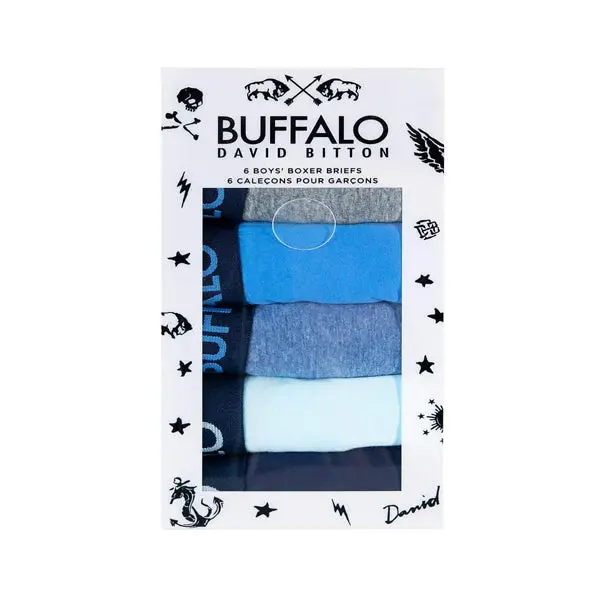 Buffalo Men'S & Boys' Cotton Boxer Briefs – 6-Pack Stretch Waistband, Breathable Everyday Underwear 1