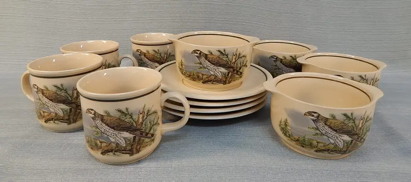 Colditz Hawk Vintage Stoneware Set – 12-Piece Collection (Bowls, Saucers, Mugs) 1