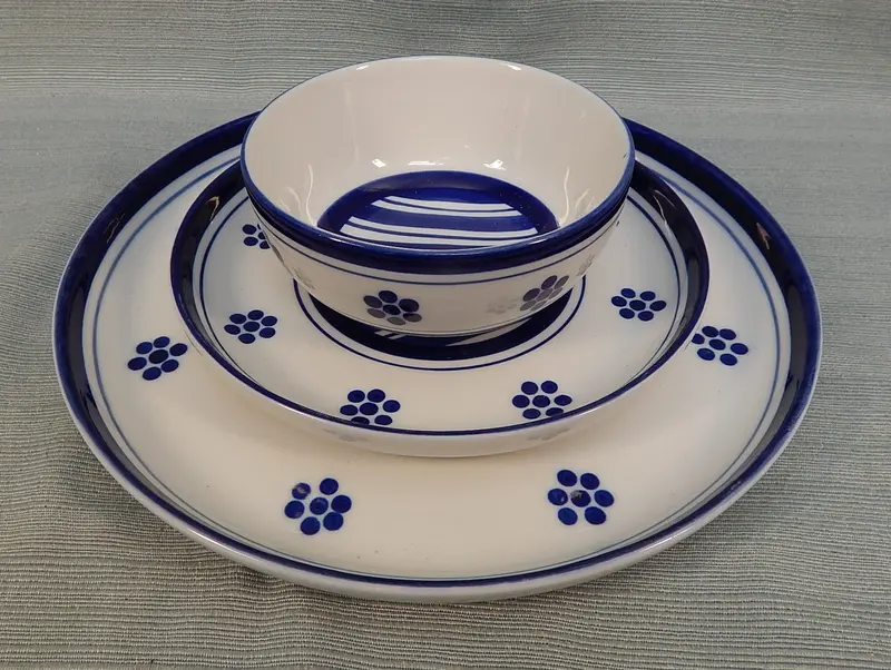 Dansk Blue Stripes & Floral Pattern Dinnerware – Three-Piece Set 1