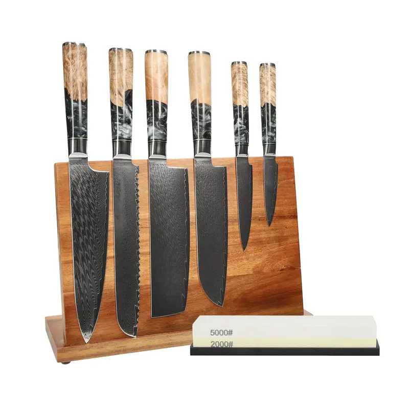 Epoxy Onyx 6-Piece Artisan Knife Set With Stand And Honing Stone 1