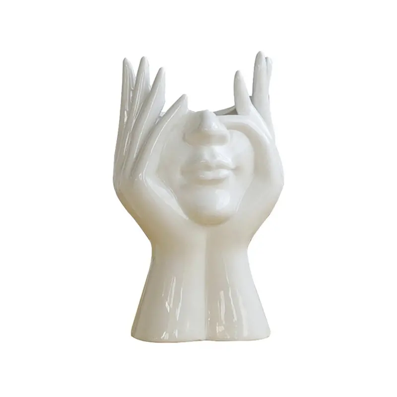 Face-And-Flower Ceramic Vase – Sculptural Art Piece For Floral Arrangements 1