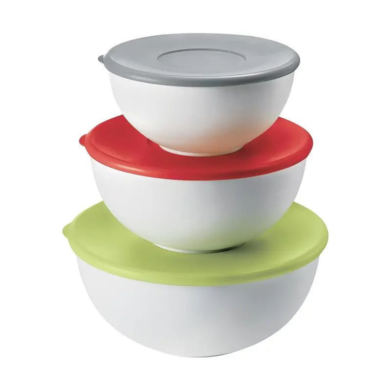 Guzzini Everywhere 3-Piece Stackable Food Storage Set – Gray, Red & Green Lids 1