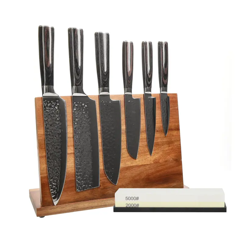 Hand-Hammered Stainless Steel 6-Piece Knife Collection With Storage Block & Sharpening Stone 1