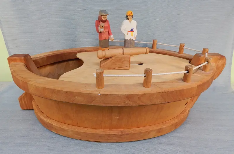 Handcrafted Kinderkram Wooden Toy Boat With Figures And Cannon 1
