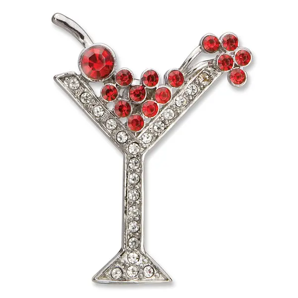 Holiday Martini Rhinestone Brooch – Festive Bar Accessory 1