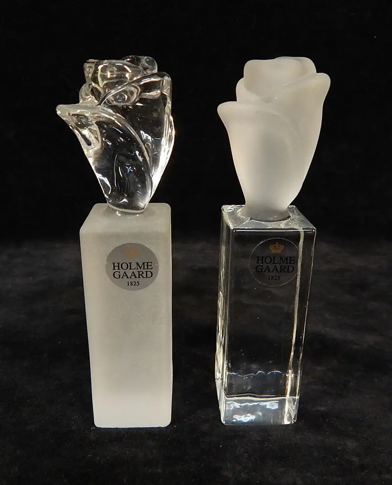 Holmegaard Rose Pattern Candle Holders – Pair, Marked 1825, Danish Design Classic 1