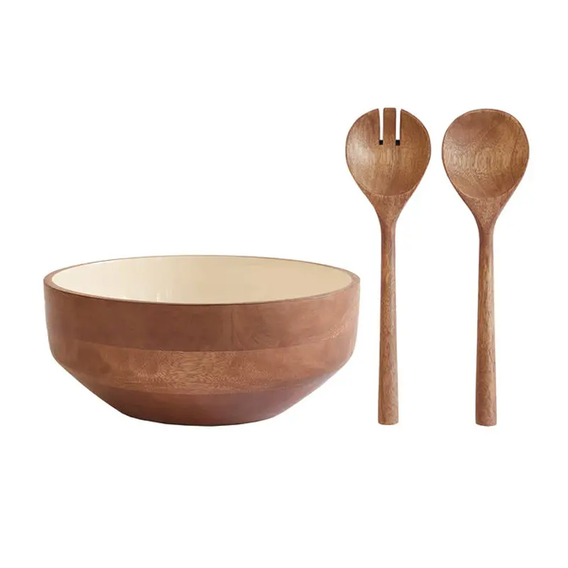 Home Inspiration By Safdie & Co. Mango Wood Serving Bowl Set – 3-Piece Enamel-Coated Collection 1