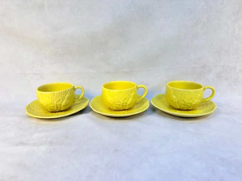 Japanese-Inspired Majolica-Style Tea Cups And Saucers – Set Of 3 Hand-Glazed Pieces 1
