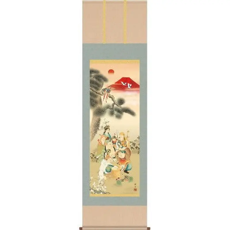 Kakejiku Aka Fuji Scroll – Red Lucky God Fortune Hanging Artwork 1