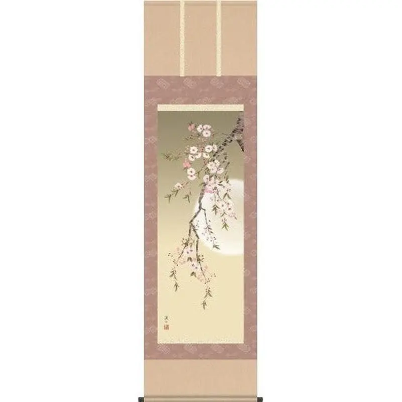 Kakejiku Full Moon Sakura Scroll – Keizan Ito Traditional Night Blossom Hanging Art 1