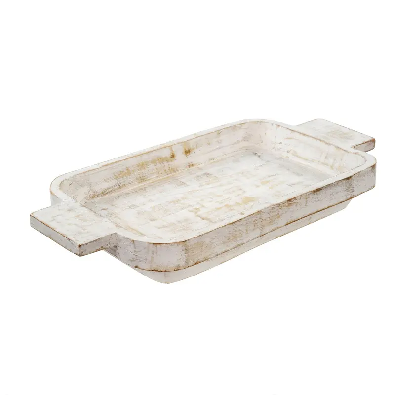 Large Whitewashed Wooden Dough Bowl 1
