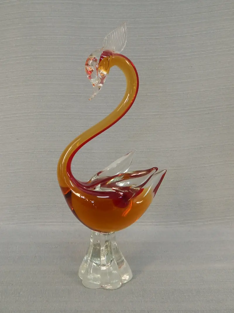 Ornamental Murano-Inspired Orange Glass Swan Sculpture 1