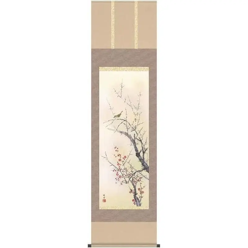 Plum Blossom And Nightingale Themed Japanese Hanging Scroll By Chikuyo Tamura 1