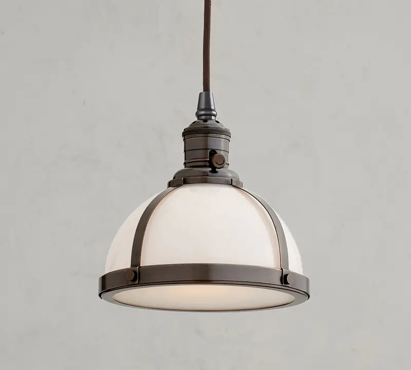 Pottery Barn Small Milk Glass Pendant Light With Bronze Finish – Brand New 1