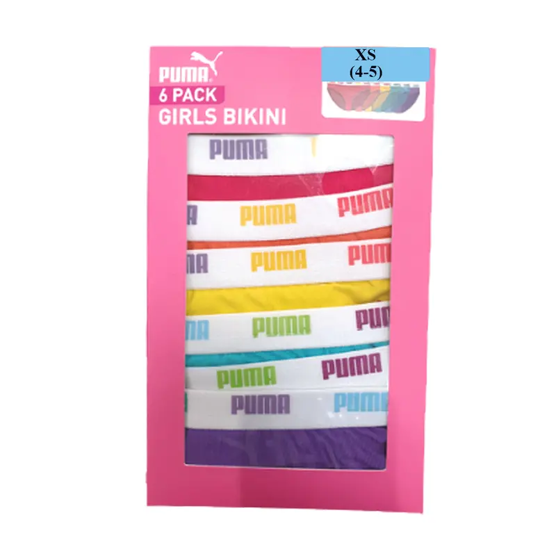 Puma Girls' 6-Pack Cotton Stretch Bikini Underwear – Assorted Bright Colors (Pink, Orange, Yellow, Green, Blue, Purple) 1