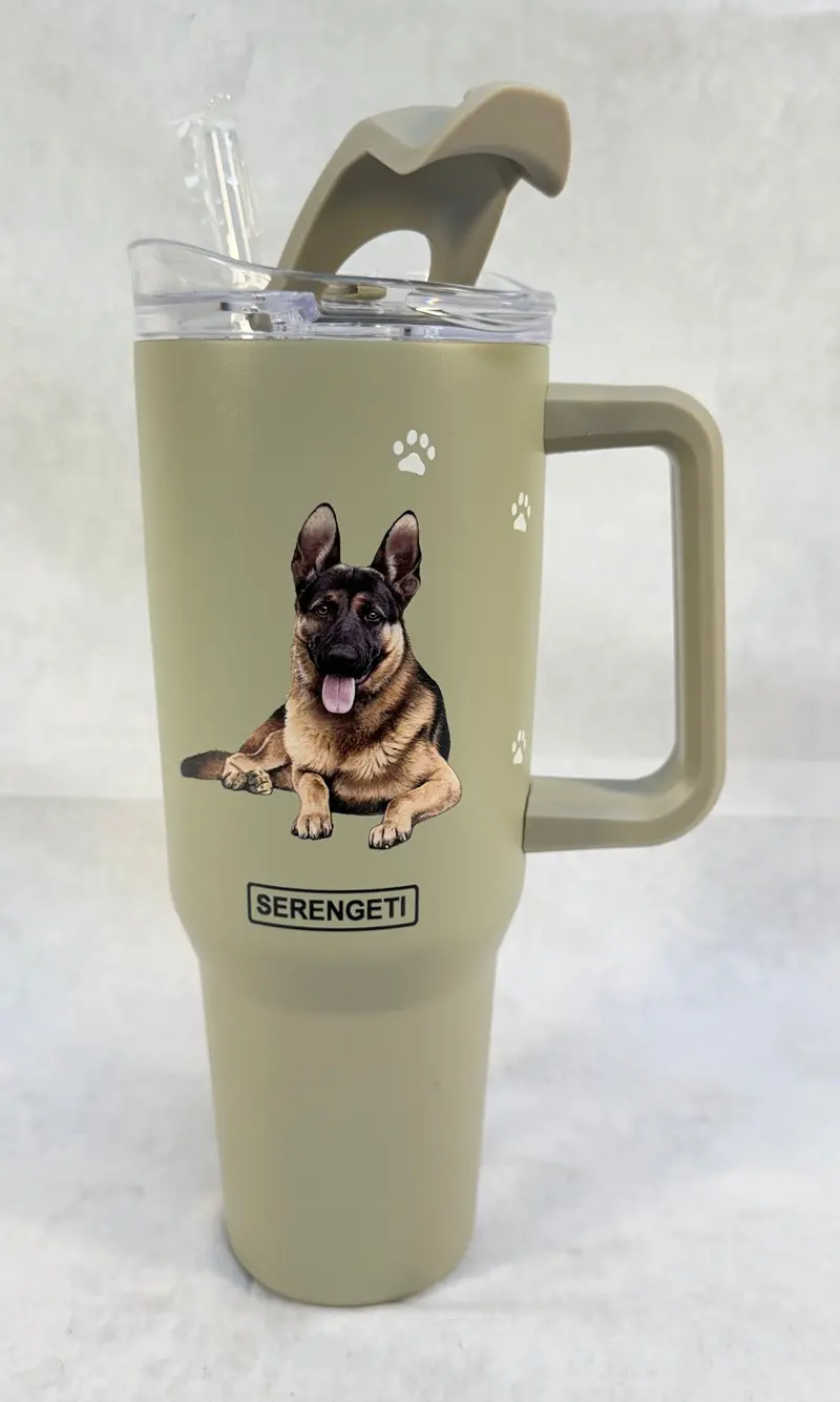 Serengeti German Shepherd Insulated 40 Oz Tumbler With Lid And Reusable Straw – New 1