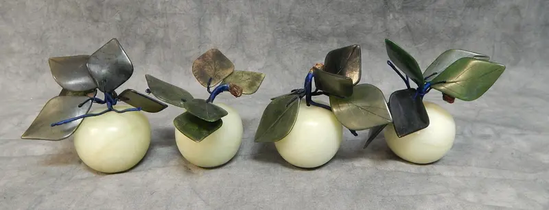 Set Of Four Jade-Tone Carved Stone Apples – Decorative Sculptures 1