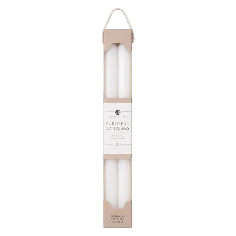 Set Of Two 12-Inch Pure White Taper Candles 1