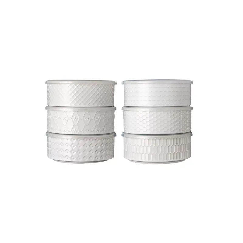 Signature Housewares Stoneware Storage Bowls With Lids – 473Ml, 6-Piece Set In White With Unique Patterns 1