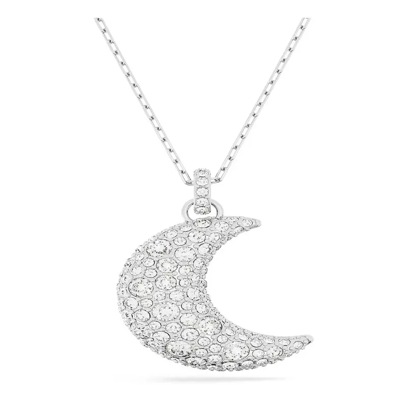 Swarovski Luna Moon Pendant In Rhodium-Plated Brass With Cubic Zirconia – White Finish (5666181) 1