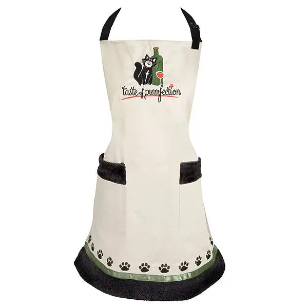 Taste Of Purrfection Apron: Playful Cat & Wine Theme 1