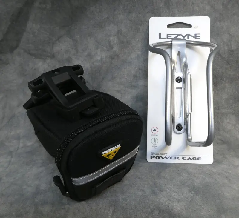 Topeak Aero Wedge Saddle Bag + Lezyne Power Cage Bike Bottle Mount 1