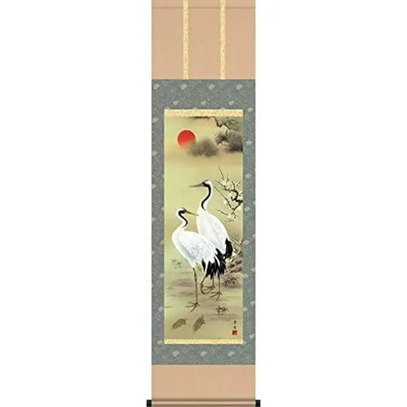 Traditional 'Three Friends Of Winter' Hanging Scroll Featuring Longevity Symbolism By Suiren Totsuka 1