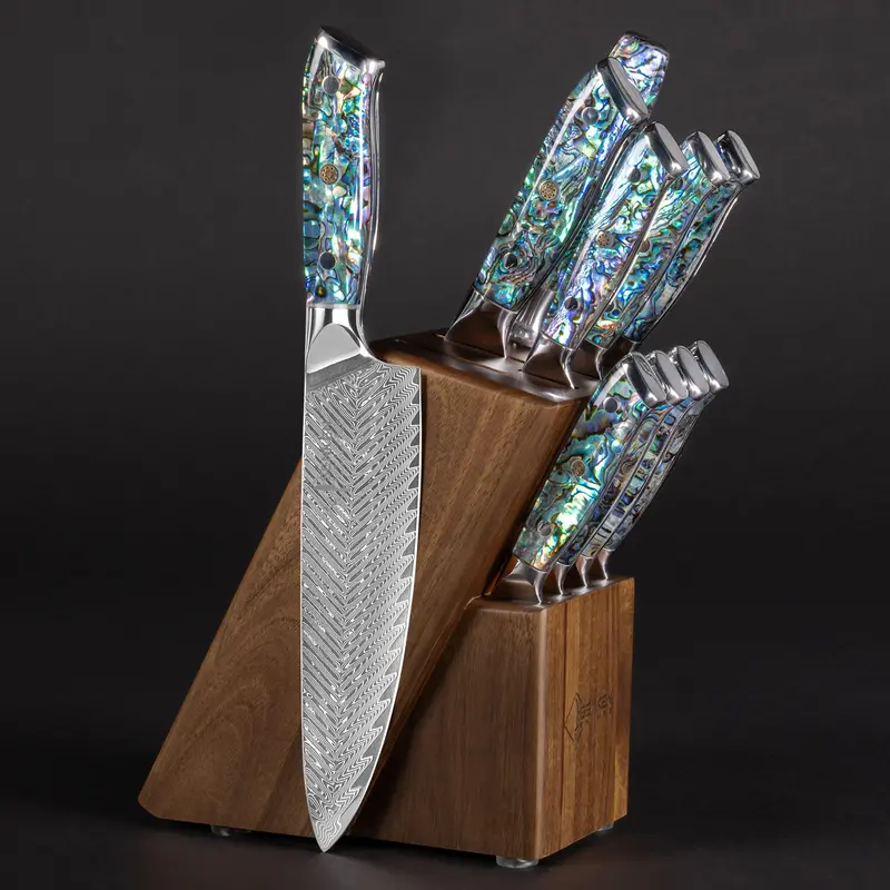 Umi 11-Piece Knife Block Set — Vg10 Damascus Blades, Abalone Shell Accents 1