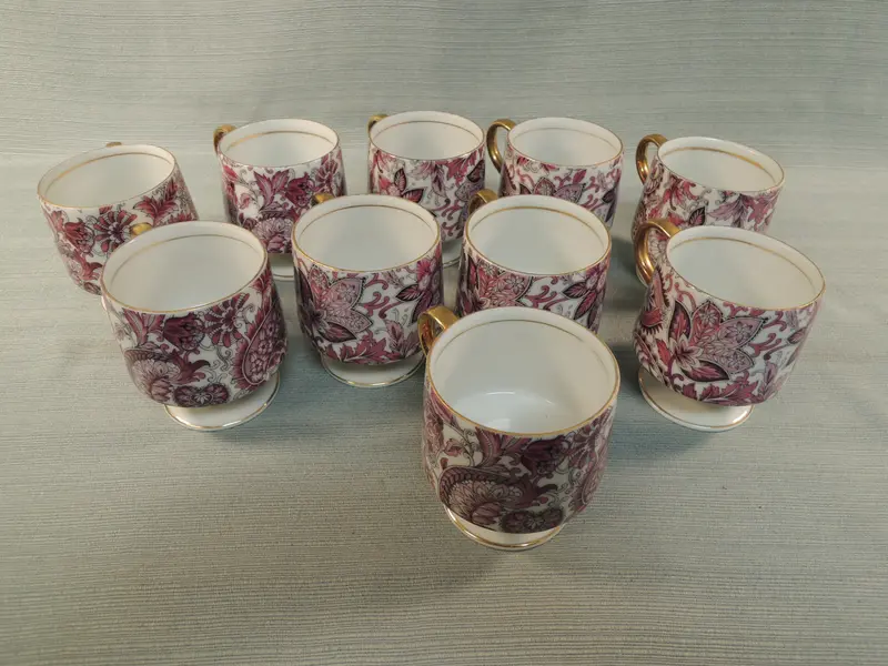 Vintage Pink Chintz Tea Cups With Royal Paisley Pattern – Set Of 10 1