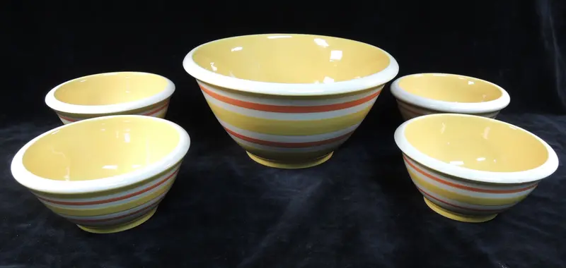 Yellow And Orange Striped Ceramic Salad Bowls – Set Of 5 1