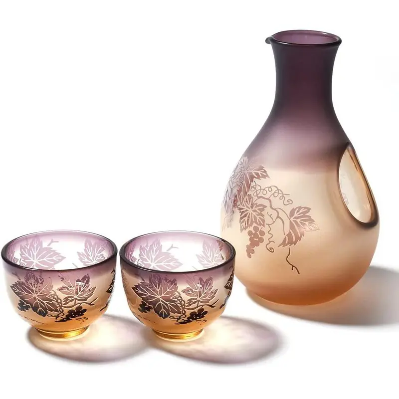 Yume Sculpture Series Cold Sake Glasses In Amber And Violet 1